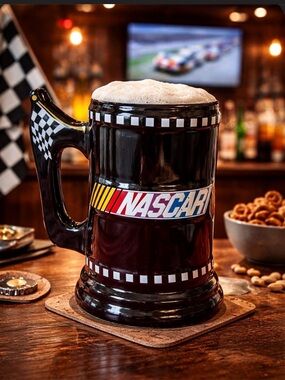 VINTAGE NASCAR Jumbo 36oz Ceramic Beer Stein / Coffee Mug - Black